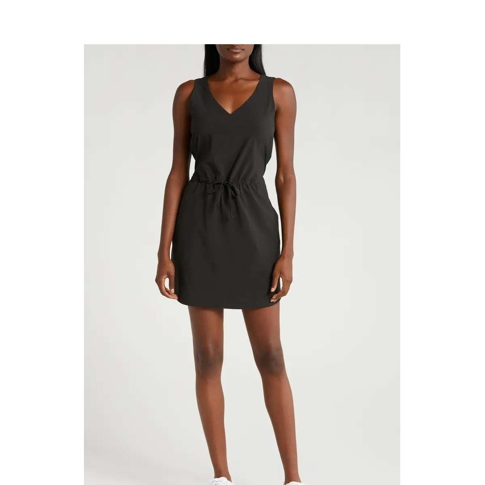 Free Fly Women's Breeze Dress Black Sleeveless V-Neck Drawstring Waist Size M